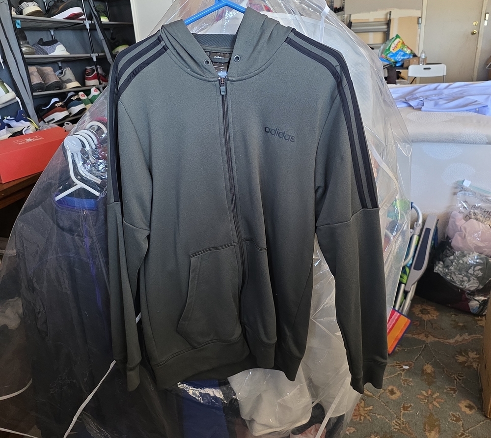 adidas Men's Olive Zip-Up Track Hoodie with Black Stripes
